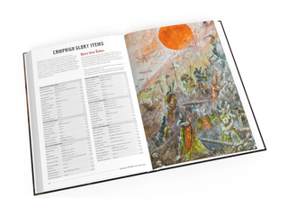 Trench Crusade Rulebook open spread showing full colour artwork and rules
